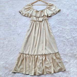 Storia Cream‎ and Black Ruffle Maxi Dress